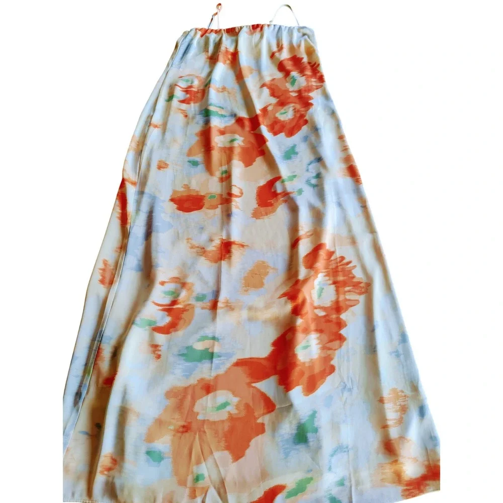 Abercrombie & Fitch Floral Maxi Dress — Cream with Orange & Blue Print